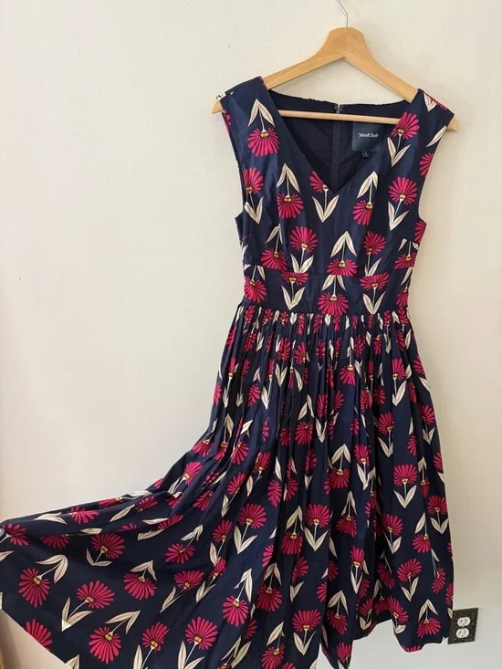 Modcloth Navy Midi Dress with Pink and Cream Floral Print - Picture 5 of 10